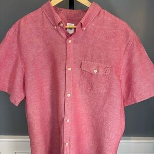 GAP Linen Blend Short Sleeve Button Down Shirt Red XL Tall